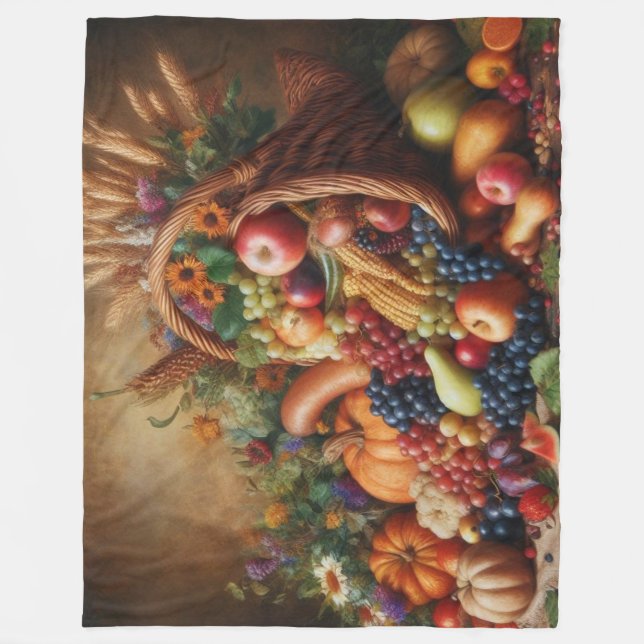 Colourful/Thanksgiving/Cornucopia/Fall Fleece Blanket (Front)