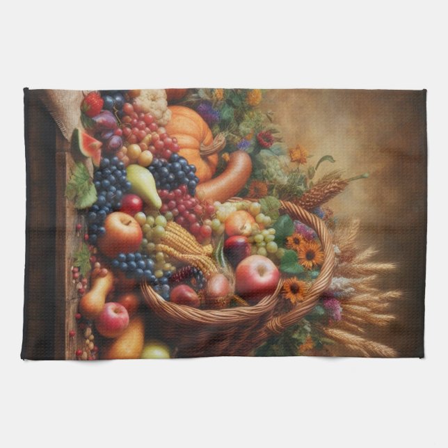 Colourful/Thanksgiving/Cornucopia/Fall Kitchen Towel (Horizontal)