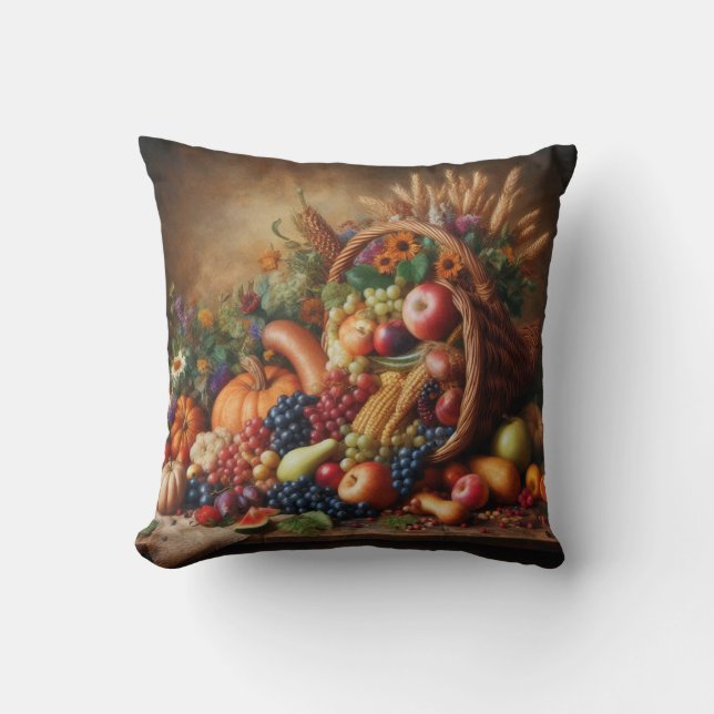 Colourful/Thanksgiving/Cornucopia/Fall Throw Pillow (Front)