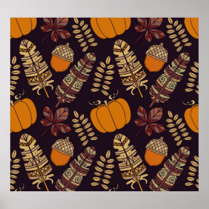 Colourful Thanksgiving Day, autumn pattern. Poster