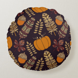 Colourful Thanksgiving Day, autumn pattern. Round Pillow