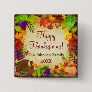 Colourful Thanksgiving Harvest 2 Inch Square Button