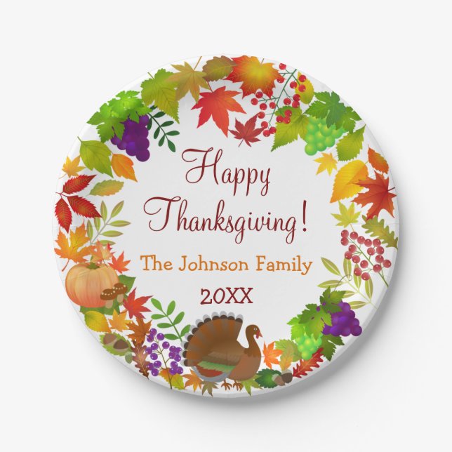 Colourful Thanksgiving Harvest Paper Plate (Front)