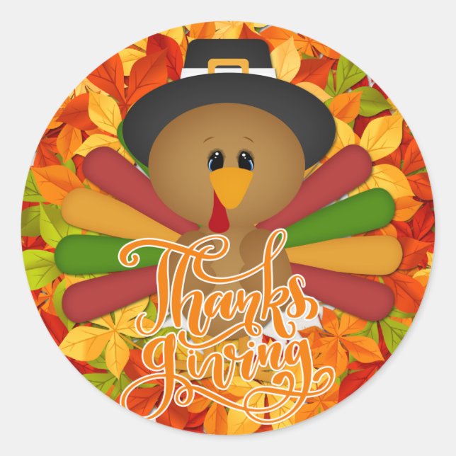 Colourful Thanksgiving Turkey Classic Round Sticker (Front)