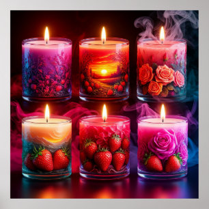 Colourful Themed Candles with Fruits and Flowers Poster