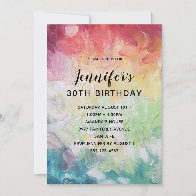 Colourful Thick Abstract Paint Birthday Party Invitation (Front)