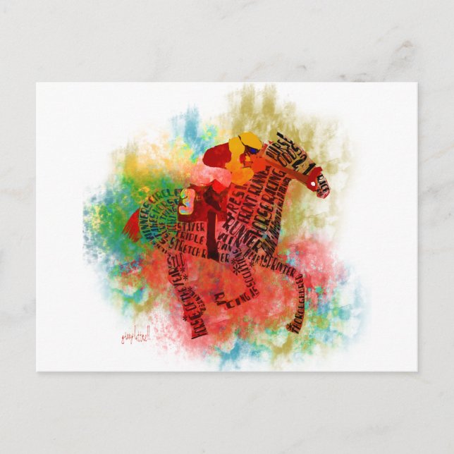 Colourful Thoroughbred in Typography Postcard (Front)