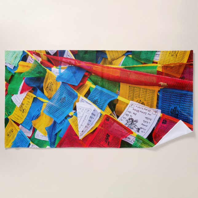 Colourful Tibetan prayer flags - Tibet Beach Towel (Front)