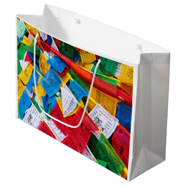 Colourful Tibetan prayer flags - Tibet Large Gift Bag (Front Angled)