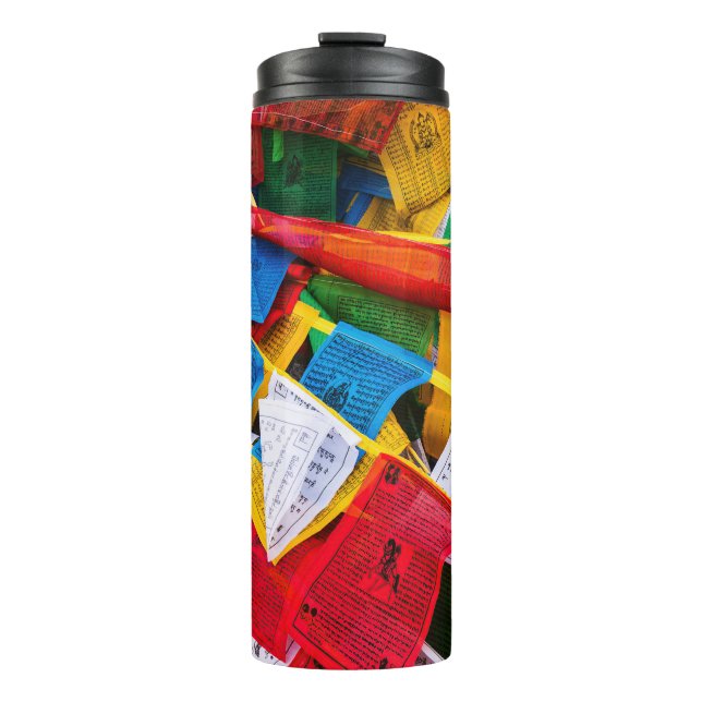 Colourful Tibetan prayer flags - Tibet Thermal Tumbler (Front)