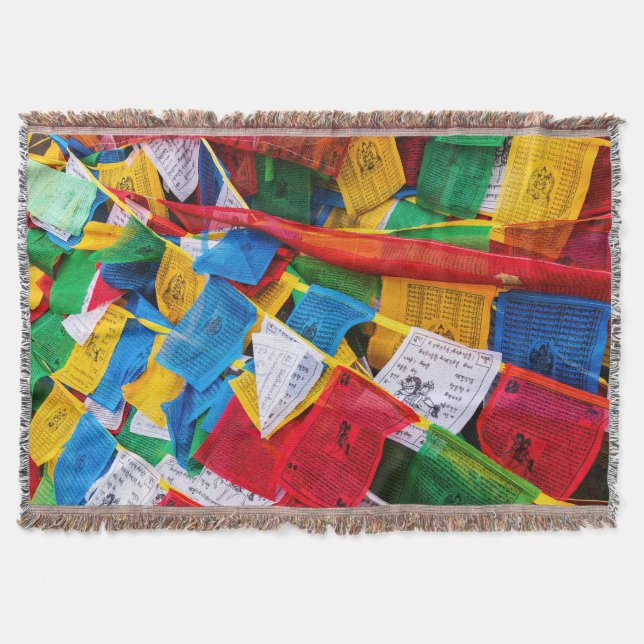 Colourful Tibetan prayer flags - Tibet Throw Blanket (Front)