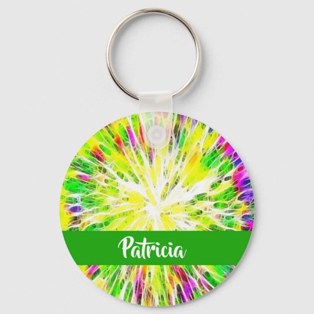 Colourful tie dye custom name pattern keychain (Front)