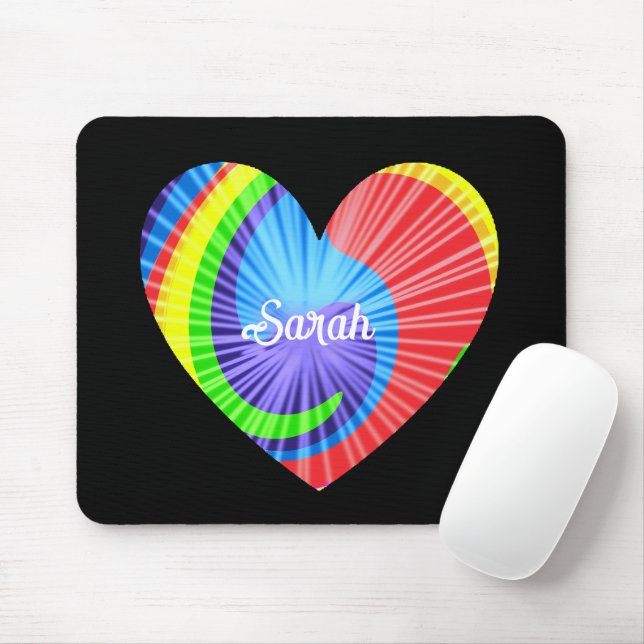 Colourful Tie Dye Heart Mouse Pad (With Mouse)