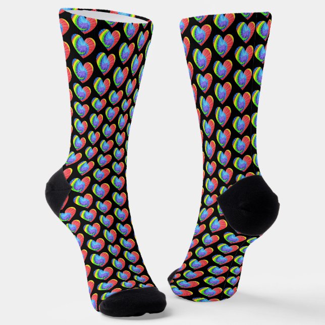 Colourful Tie Dye Heart Socks (Angled)