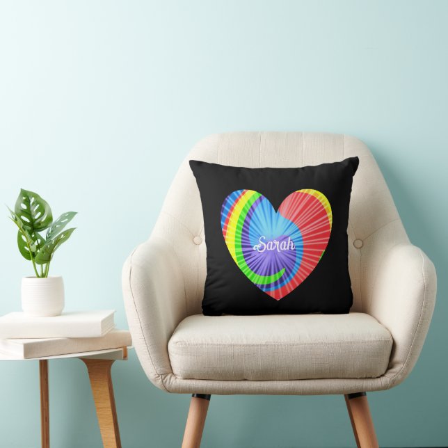 Colourful Tie Dye Heart Throw Pillow (Chair)