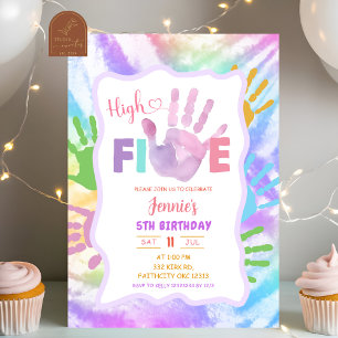 Colourful Tie Dye High Five Birthday Party  Invitation