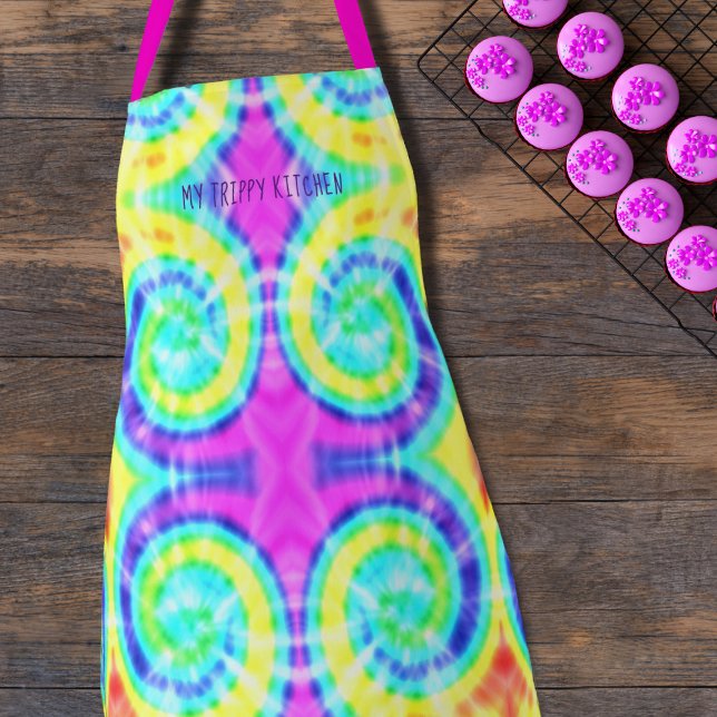Colourful Tie Dye Hippie Trippy Custom Apron (Take a trip to another dimension in your kitchen with this groovy apron. Just add your name)