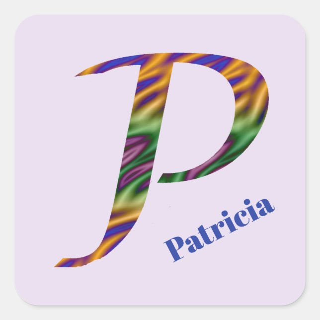 Colourful Tie-dye Letter P Monogram Initial Square Sticker (Front)