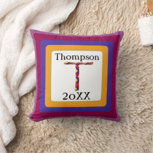 Colourful Tie Dye Letter T Initial Monogram Throw Pillow