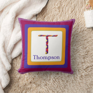 Colourful Tie Dye Letter T Initial Monogram Throw Pillow