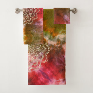Colourful Tie Dye Lotus Mandala Towel