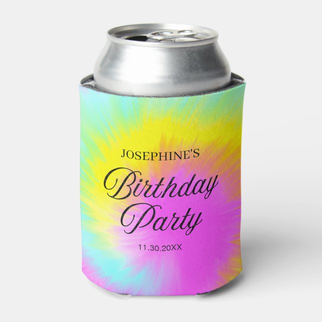 Colourful Tie Dye Pastel Boho Birthday Party Can Cooler (Can Front)