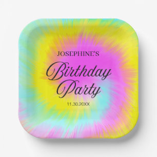 Colourful Tie Dye Pastel Boho Birthday Party Paper Plate