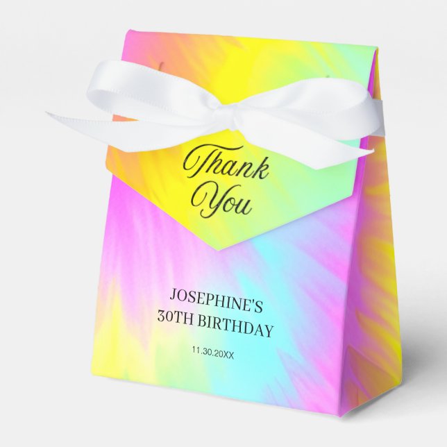Colourful Tie Dye Pastel Rainbow Birthday Thank Yo Favor Box (Front Side)