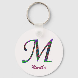 Colourful Tie Dye Swirls Letter M Monogram Initial Keychain