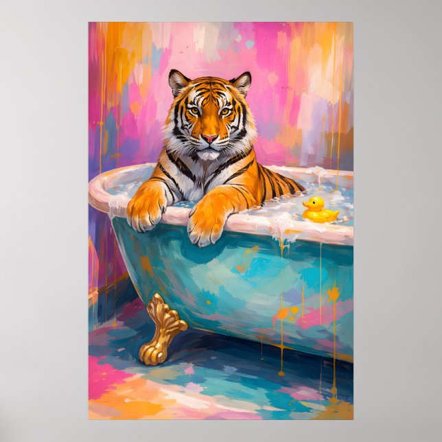 Colourful Tiger Bath Poster, Abstract Animal Wall Poster (Front)