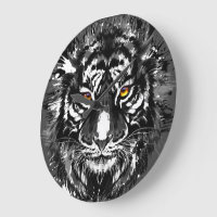 Colourful Tiger Drawing - Abstract Art Tiger Clock