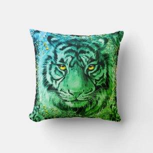 Colourful Tiger Eyes Drawing - Tiger Throw Pillow
