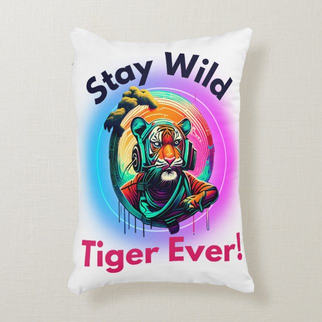 Colourful Tiger Face Accent Pillow (Front(Vertical))