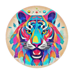 Colourful Tiger Face Art Cutting Board