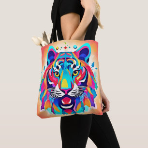 Colourful Tiger Face Art Tote Bag