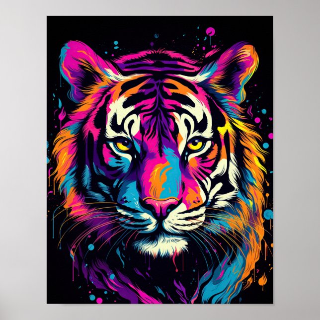 Colourful Tiger Face Portrait Poster (Front)