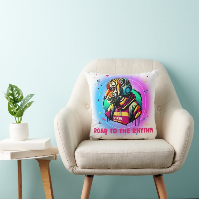 Colourful Tiger Face Throw Pillow (Chair)
