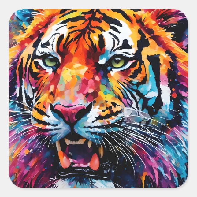 Colourful Tiger Square Sticker (Front)