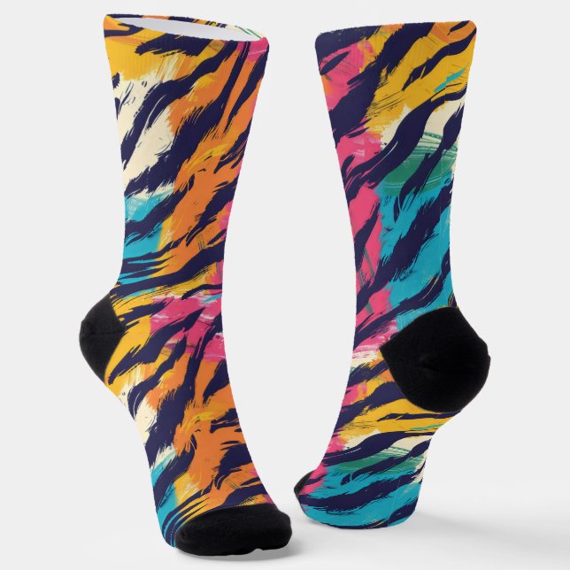 Colourful Tiger Stripes Socks (Angled)