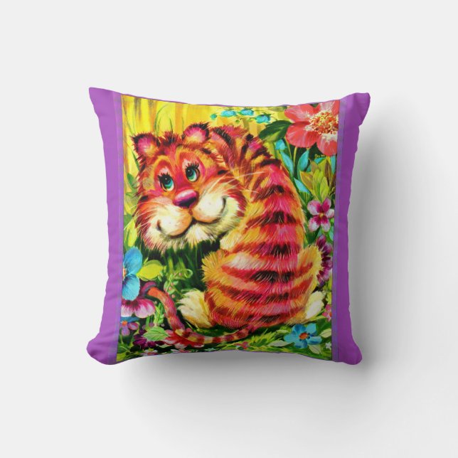 colourful tiger throw pillow (Front)