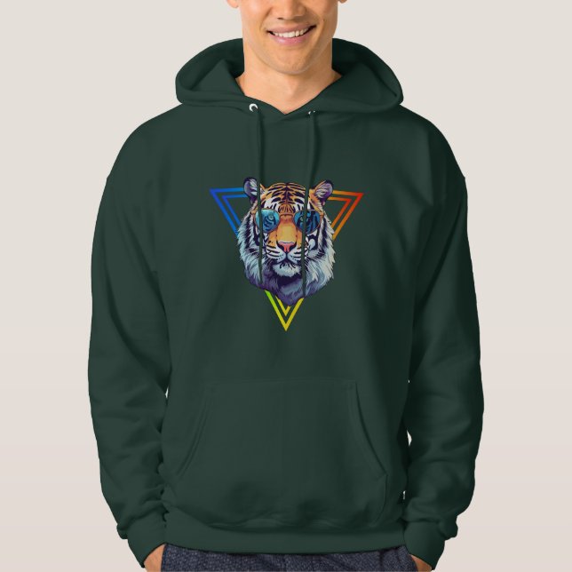 Colourful Tiger with Sunglasses Hoodie  (Front)