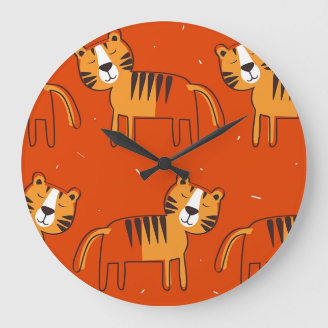 Colourful Tigers Hand Drawn Decor Large Clock (Front)