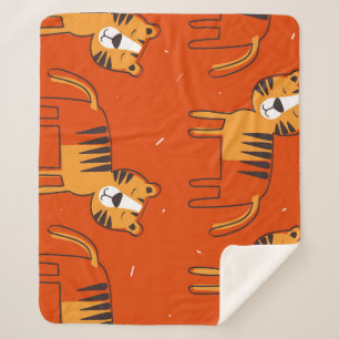 Colourful Tigers Hand Drawn Decor Sherpa Blanket
