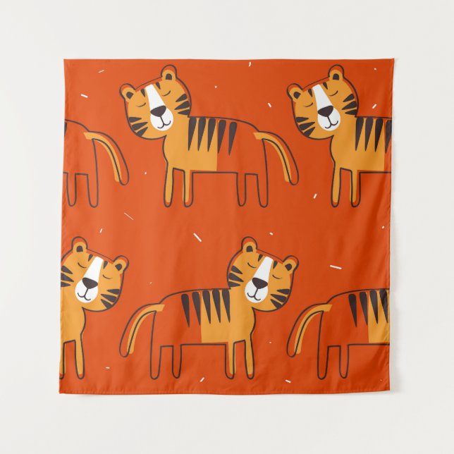 Colourful Tigers Hand Drawn Decor Tapestry (Front)