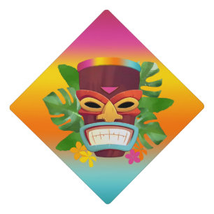 Colourful Tiki and Flowers Graduation Cap Topper