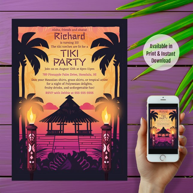 Colourful Tiki Hawaiian Birthday Party Invitation (Creator Uploaded)