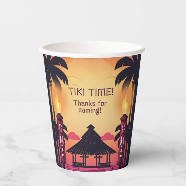 Colourful Tiki Hawaiian Birthday Party Paper Cups (Front)
