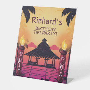 Colourful Tiki Hawaiian Birthday Party Pedestal Sign