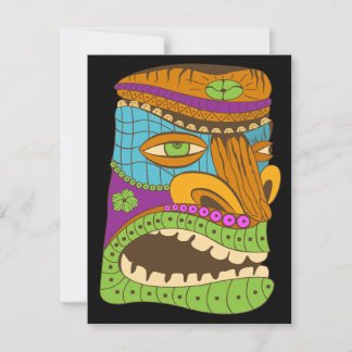 Colourful Tiki Head in Exotic Mood, Black Postcard