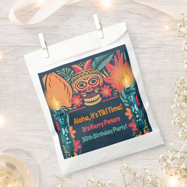 Colourful Tiki Luau Skull Backyard Birthday Party Favour Bag (Clipped)